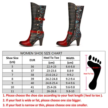 SOCOFY Femei Cizme Retro din Piele de Imprimare de Îmbinare Căptușeală Cald Indesata Toc Cizme Jumătatea vițel Pantofi Casual Botas Mujer 2020