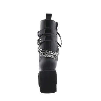 2021 Toc Înalt Pantofi de sex Feminin, pe platforma Dantela-Up Sexy Negru Nituri Lant Scurt Cizme Demonia Gotic Negru Glezna Cizme Pentru Femei