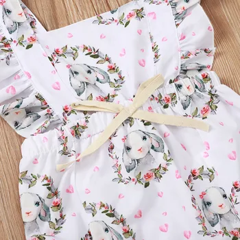 #50 De Nou-Născuți Sugari Copii Fete Vesta Iepurașul De Paște Print Floral Ciufulit Romper Bodysuit Moda Bumbac Fete De Îmbrăcăminte Fără Mâneci