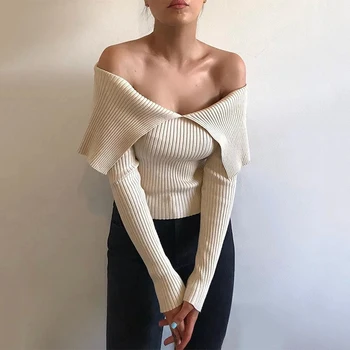 MosiMolly pe umăr sexy pulover tricot jumper scurte pulover tricot femei tricot jumer pulover pulover