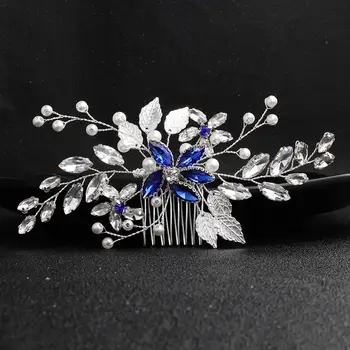 Simplu de mireasa accesorii de par diamant albastru de păr pieptene pieptene de par mireasa rochie de mireasa accesorii