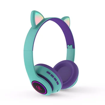 Pisica Ureche Wireless Bluetooth Headset, Cu Microfon, LED-uri de Iluminat set de Căști pentru Jocuri Drăguț Stil de Cap-montat Pliere Cască Pentru Copii