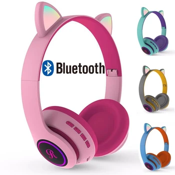 Pisica Ureche Wireless Bluetooth Headset, Cu Microfon, LED-uri de Iluminat set de Căști pentru Jocuri Drăguț Stil de Cap-montat Pliere Cască Pentru Copii