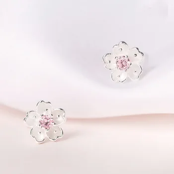 2019 Nunta Mireasa Seturi de Bijuterii Argint 925 Cristal Roz Flori de Cires Floare Coliere Inele Cercei pentru Femei