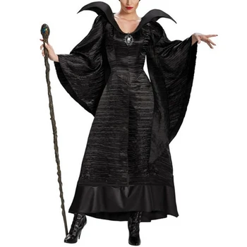 Bazzery Femei Plus Dimensiune Halloween Film Deluxe Negru Lung Rochie de Regina cea Rea Vrăjitoare Rochie de Cosplay Costum Petrecere cu Corn Caciulita