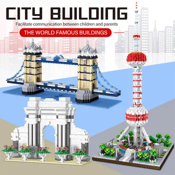 Arhitectura celebru Diamant Mini Cărămizi Lume, Oriental Pearl Tower Twin Poduri Model 3D Blocuri de Constructii pentru Copii