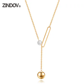 ZINDOV Femei Femei a Crescut de Aur de Bijuterii Accesorii Pearl Brand Bine Numele Lanț de Aur din Oțel Inoxidabil Pandantiv Colier Lung Cadou Nou