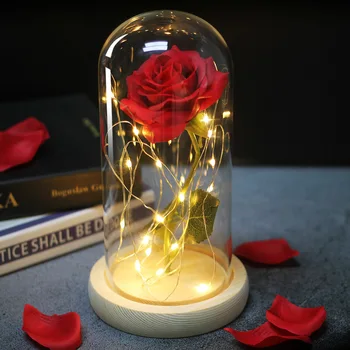 Veșnică Floare Trandafir Capac de Sticlă Frumusete si ia LED Acumulator Lampa de Nunta Ziua Îndrăgostiților Decor Petrecere de Craciun Cadou