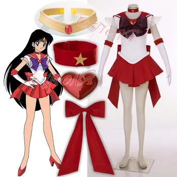 Cafiona Fierbinte Sailor Moon Hino Rei Sailor Marte Super S Cosplay Costum Rochie Rosie Sexy Set