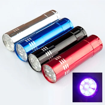 100buc/lot Mini Portabil de Aluminiu UV uv Blacklight 9 LED-uri UV lanterna Lanterna Lumina Lămpii