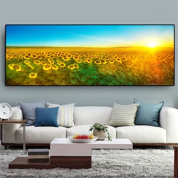 HD Floarea-soarelui Nordic Răsărit de soare Peisaj Pictura in Ulei pe Panza, Postere si Printuri Cuadros de Arta de Perete Imaginile Pentru Camera de zi