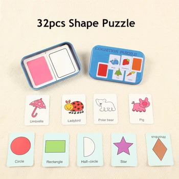 Montessori Din Lemn De Jucării Pentru Copii De Învățare Limba Engleză Două Laterale Puzzle Cognitive Card Pentru Sugari, Jucarii Educative Puzzle-Uri Pentru Copii Cadouri