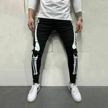 2020 Streetwear Barbati Stretch Pictat Blugi Denim Slim Cina Slab Imprimate Hip Hop Blugi