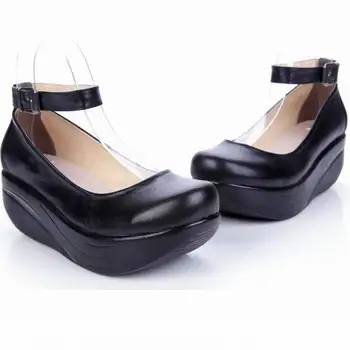 MVVJKE Nouă Femei din Piele Pantofi Platforma Wedges Black Lady Pantofi Casual Leagăn Tocuri de pantofi Plus Dimensiune 34-43E156