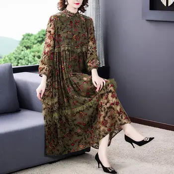 Primavara Toamna Femei Rochie 2021 Moda Elegant cu Maneci Lungi Imprimate Destul de Dantelă Flori de Haine Plus Dimensiunea Vrac Haine coreene y1295