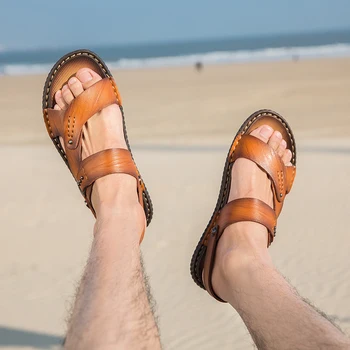 CYYTL Bărbați Sandale de Vară 2021 Flip-Flops Pantofi din Piele Papuci de Plajă în aer liber Casual sex Masculin Apa Pantofi Roman Sandalias Hombre