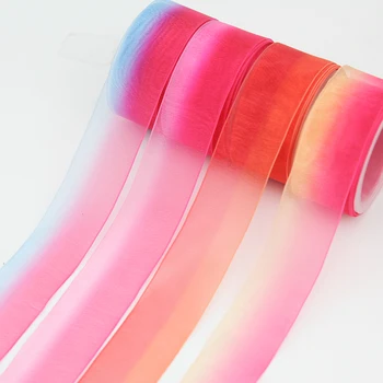 Curcubeu de culoare gradient organza pur panglică 25mm 10/25/50 metri ambalaj cadou de nunta de decorare DIY arc de păr panglici