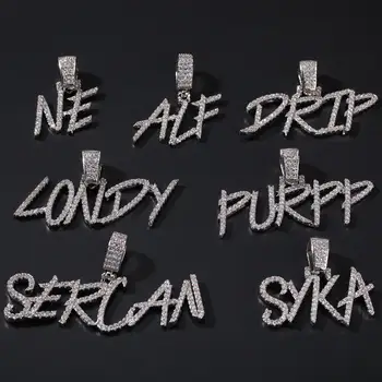 Noi Hiphop Nume Personalizat Scris Cursiv Litere Inițiale Pandantiv Colier Cuvinte Pline Cu Gheață Cubic Zirconia Lanțul De Bijuterii