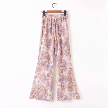 Tinuta de vara pentru Femei din Doua Piese Pantaloni Lungi Tinutele Florale Tricouri Lungi Șifon Plus Dimensiune Bluza Pantaloni Flare Seturi XZ2083