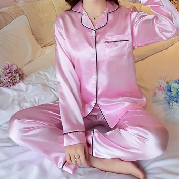 Femei Din Satin Pijamale Pijama Set De Toamnă Pijamale Pijama Costum De Sex Feminin Somn Topuri Cu Maneci Lungi+Pantaloni 2 Seturi De Piese De Pijama Femme