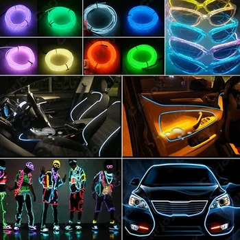 Haoyuehao 3M Flexibil EL Strălucire de Neon de Iluminat Interior Coarda Benzi Cu Fin Pentru Accesorii Auto Decor Cu 12V cu Mașina
