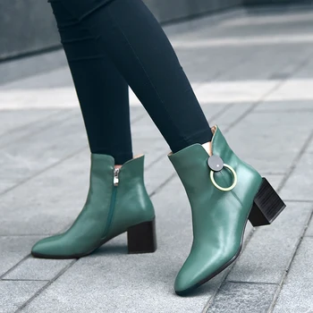 2019 Nouă Femei din Piele Pantofi Toc Bloc Femei Zip Glezna Cizme de Cauciuc Moale Cizme de Iarna Femei Chelsea Cizme de Moda
