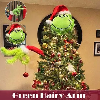 SDLAJOLLA cu Blană Verde Grinch Brațul Titular Ornament Pom de Craciun Decoratiuni Grinch Braț Cap Grinch Moș Crăciun Petrecere Acasă