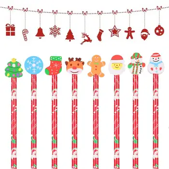 24pcs de Crăciun creioane și radiere desene animate creioane cu radiere aleatoare stiluri pentru studenții de învățare papetărie cadou de Crăciun