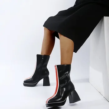 2020 Moda de Toamna pentru Femei Pantofi pentru Femei Platforma Roșu Cizme Albe Tocuri Indesata Matin Cizme