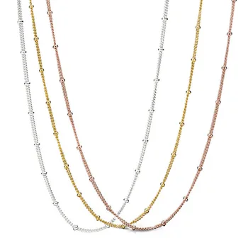 3 Tipuri de Mici Margele pe bază Lanț Lung Coliere pentru Femei de Moda de Argint 925 Bijuterii Rose de Aur & Stralucire de Aur Femei Coliere