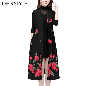 OHRYIYIE Plus Dimensiune 5XL Toamna Iarna Gros Florale Imprimate Pulover Cardigan Femei 2019 Timp de Epocă Pulover Tricotate Femei XL-5XL