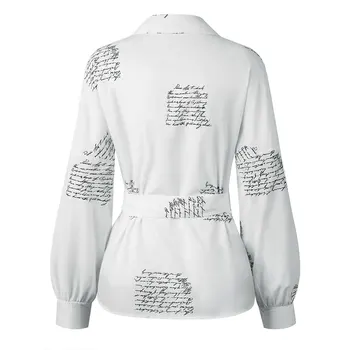 Femeile Scrisori de Imprimare Bluza de Cauzalitate Primăvară Felinar Camasa cu Maneca Lunga V Gât Topuri Si Bluze cu Eșarfe Tinute Streetwear