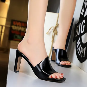 2020 Femei 8.5 cm Tocuri inalte Catâri Galben Diapozitive Doamna Gros Bloc Tocuri de Argint Papuci de Vara Sexy de Lux Peep Toe Platforma Pantofi