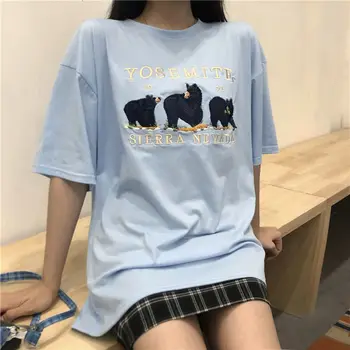 Urs drăguț Grafic Tricouri Femei Topuri de Vara 2020 Supradimensionat Liber cu Maneci Scurte T-shirt Școlăriță Streetwear Haine