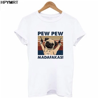 2020 Vară Mâneci Scurte Tricou Femeie Topuri Câine Pew Pew Madafakas Imprimare Tricou Amuzant Pisica Gangster Cu Arma Meme Femei T-Shirt