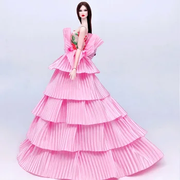 Florale Plisata Roz Papusa de Moda Haine Pentru Papusa Barbie Costume Rochie Tort de Nunta Rochii Pentru 1/6 BJD Papusa Jucării Pentru Copii