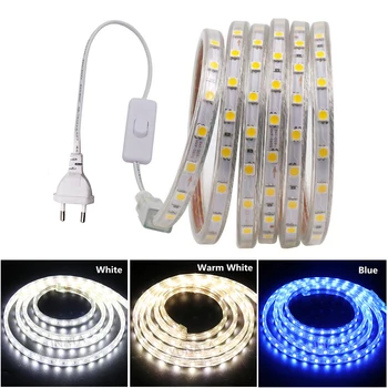 RGB LED Strip 220V flux luminos rezistent la apa 5050 60 Led-uri/m Bandă Flexibilă Benzi cu LED-uri Lampa Cu Impermeabil 24 Cheie de la Distanță