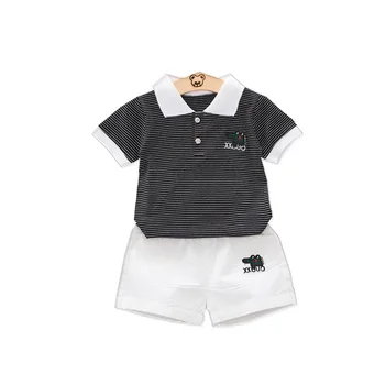 Băiatul Haine Set Tricou Polo, pantaloni Scurți cu Dungi cu Maneci Scurte T-Shirt 2 Bucata Set Copilului Haine de Brand de tip Boutique de k1