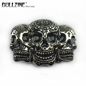 La Bullzine Moda 3 cranii centura cataramă cu finisaj argintiu FP-03555-1 potrivit pentru 4cm latime curea