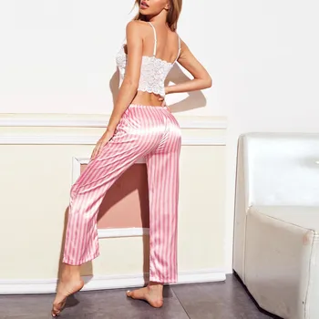 2021 Doamnelor Moda Sexy din Dantela cu Dungi Lenjerie Satin Confortabilă Pijama Set lenjerie pentru femei set Chilotei pentru Femei îmbrăcăminte de noapte