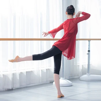 Balet-Dans De Sex Feminin Adult Strâns Practică Haine Dans Clasic Dans Modern Set Cu Mâneci Lungi Stretch Mesh Corpul Haine De Yoga