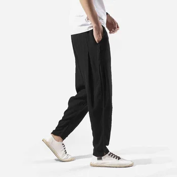MRDONOO Elastic talie pantaloni de bumbac pentru bărbați pantaloni stil Chinezesc lenjerie de largi picior pantaloni largi de dimensiuni mari chiloți de sport pantaloni harem K119