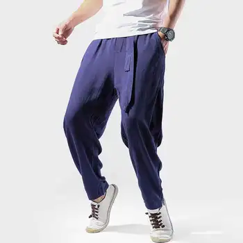 MRDONOO Elastic talie pantaloni de bumbac pentru bărbați pantaloni stil Chinezesc lenjerie de largi picior pantaloni largi de dimensiuni mari chiloți de sport pantaloni harem K119