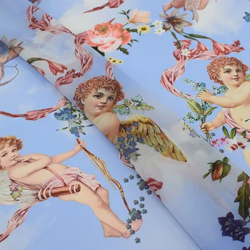 2018 NOUA moda aripi de Înger pictură digitală tesatura de sifon rochie de vara tricou telas por metrourile de ț ua metri vestidos DIY