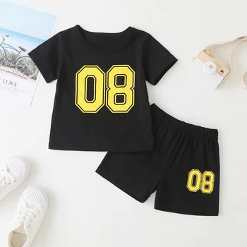 Noi 2 BUC Seturi Baby Boy Număr de Imprimare tricou+Pantaloni Scurți de Sport Costume Copii Confortabil Maneci Scurte de Vara Baby Boy Set Haine