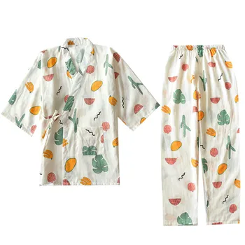 Japoneze sex Feminin din Bumbac Pijama Set Mid-maneci Kimono Tradițional Somn Purta Costum de Imprimare de Cauzalitate Yukata cămașă de noapte Homewear