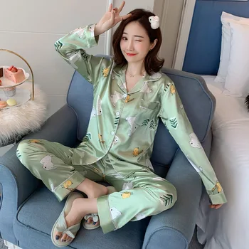 Faux Pijamale de Mătase pentru Femei Toamna cu mâneci Lungi de Grăsime-a adăugat Cardigan Subțire Acasă Set Haine en-Gros Somn Topuri Pijamale Seară