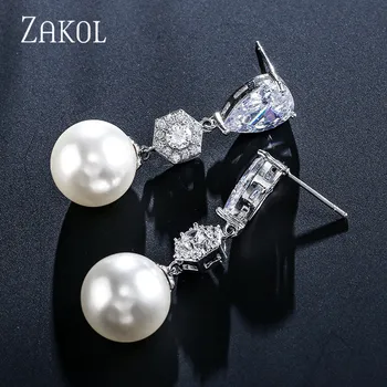 ZAKOL Rafinat Cubic Zirconiu, Perle Artificiale Simplu Moda Cercei pentru Femei Nuntă, Cadou de Ziua de Bijuterii FSEP2389
