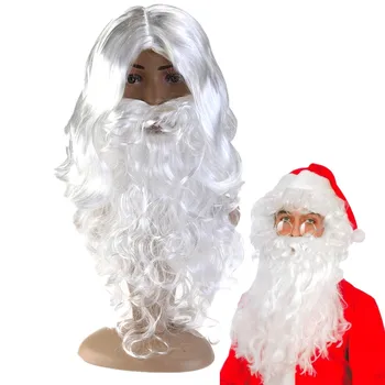 Anul nou Deluxe Alb Santa Costum Rochie Fancy Wizard Peruca si Barba Set de Crăciun, Halloween