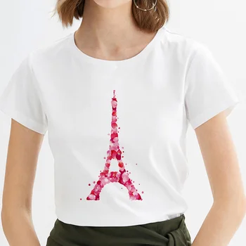 Tricou Femei Turnul Eiffel imprimate Noi de vara Secțiune Subțire Alb tricou Femme moda Harajuku T-Shirt, Blaturi tee haine de sex feminin